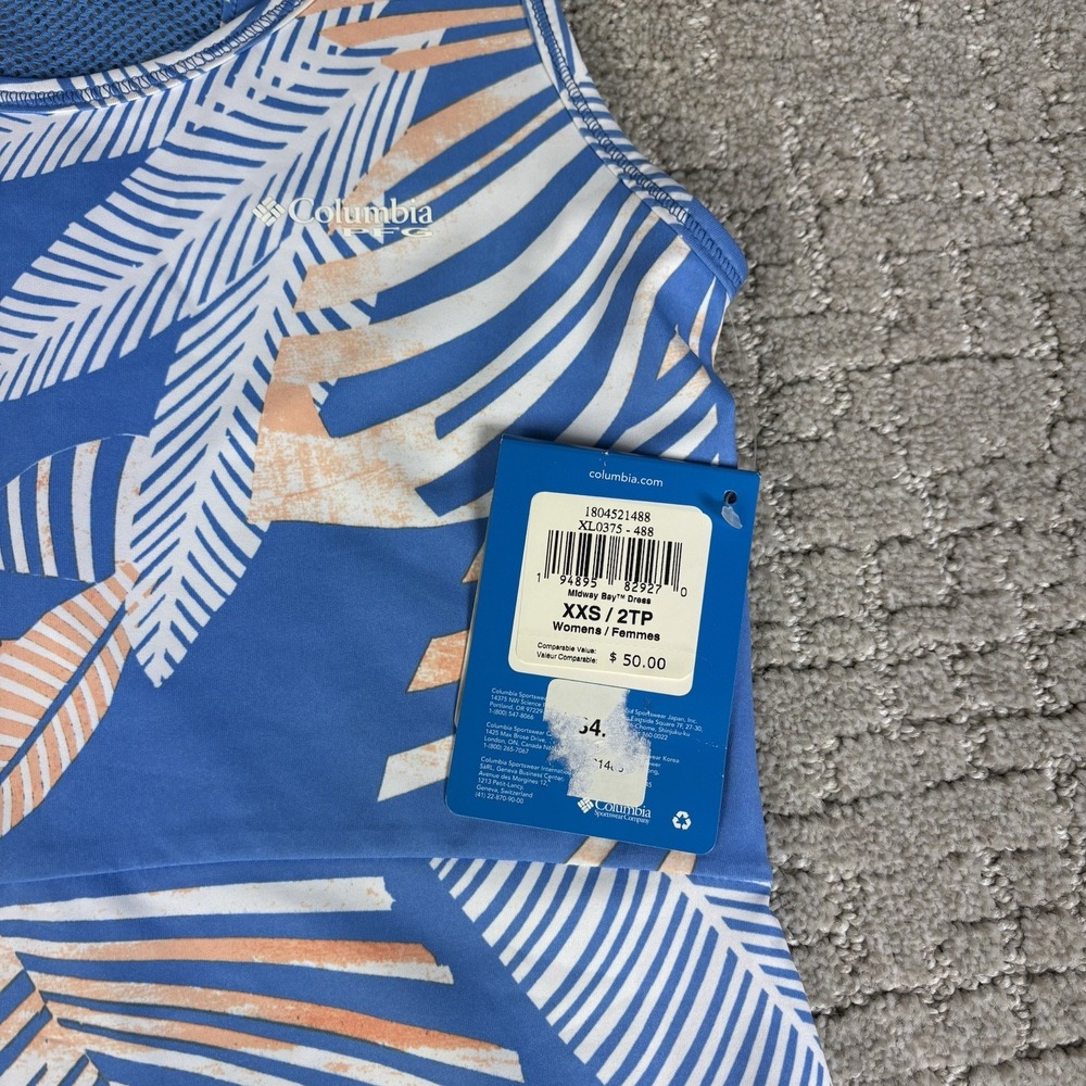 NWT Columbia PFG Midway Bay Dress Tropical Floral Women XXS Omni-Freeze NEW - Picture 2 of 7